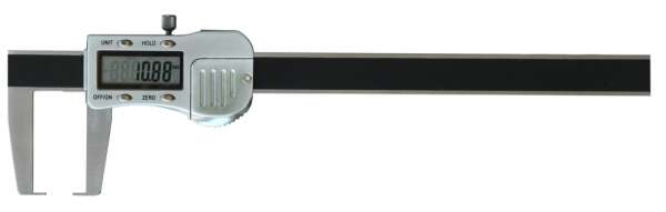 Digital-Messschieber / Schieblehre mit nach innen gewinkelten, flachen Messspitzen