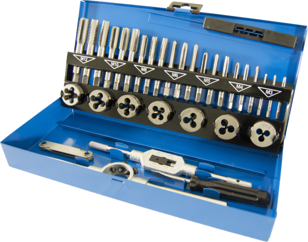 32-tlg. Gewinde - Sortiment HSSG - Handgewindebohrer HGB, Schneideisen - DIN 13, M3 - M12