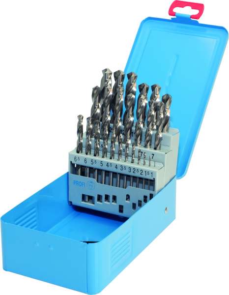 PROFI-DIN 338 HSS-PROFI-Spiralbohrer, profilgeschliffen, blank, Profi-Metallkassette