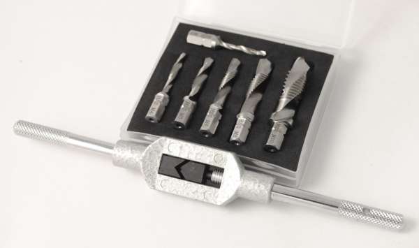 7-tlg. Kombi-Gewindebohrer-Bits, HSS, mit 1/4" 6-Kant, inkl. Windeisen