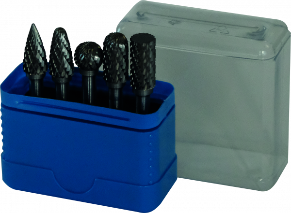 PROFILINE Hartmetall Frässtift mit Kreuzverzahnung 5-teilig in Rose-Kunststoffbox