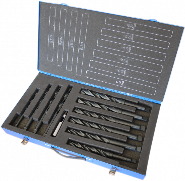 PROFI-DIN 345 Spiralbohrer, HSS, gefräst, schwarz, Kegelmantelanschliff 11-teilig in Metall-Magazin-