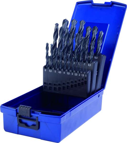 25-tlg. Spiralbohrer-Satz, DIN 338, HSS, Typ N, rollgewalzt, 1,0 - 13,0 mm