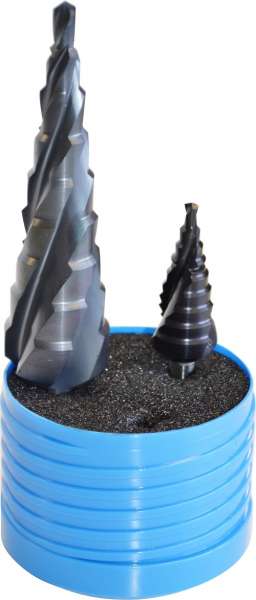 Stufenbohrer spiralgenutet, 4 Schneiden, TiAIN Beschichtet,HSS, 2 teilig,