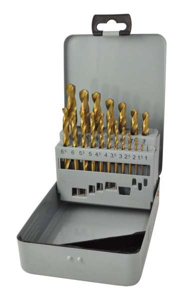 19-tlg. Spiralbohrersatz HSS TIN DIN 338 in Stahlblechkassette 1-10 x 0,5 mm