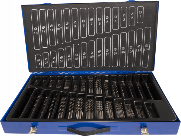 PROFI DIN 338 Spiralbohrer-Set, HSS-Co5,Typ N, rechts mit 3-Schneiden, in Metallmagazin, blau