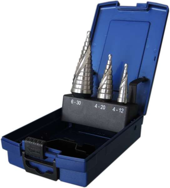 HSS Stufenbohrer-Satz 3-tlg. spiral genutet, blank oder TIN