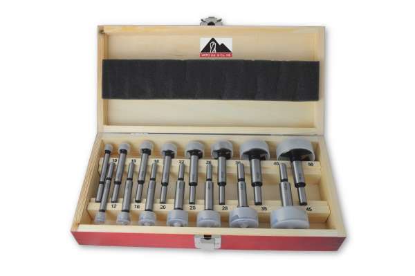 15-tlg. Satz Forstnerbohrer 10 - 50 mm in PREMIUM Holzkassette Kunstlochbohrer Holzbohrer