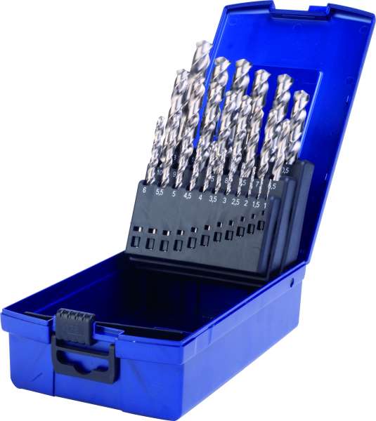 19-tlg. Spiralbohrer-Satz, DIN 338, HSS GK, Typ N, blank, 1,0 - 10,0 mm