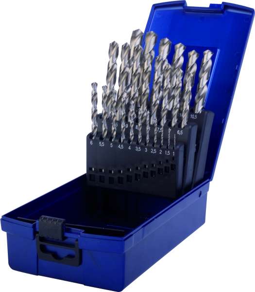 25-tlg. Spiralbohrer-Satz, PROFI, DIN 338, HSSE, CO, Typ VA, blank, 1,0 - 13,0 mm