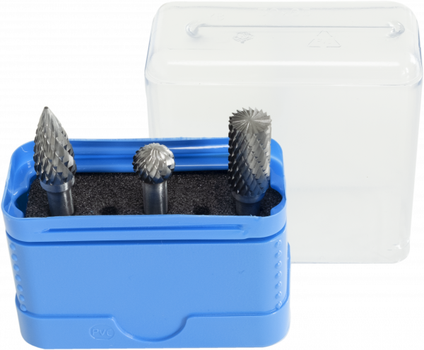 PROFILINE Hartmetall Frässtift mit Kreuzverzahnung 3-teilig in Rose-Kunststoffbox