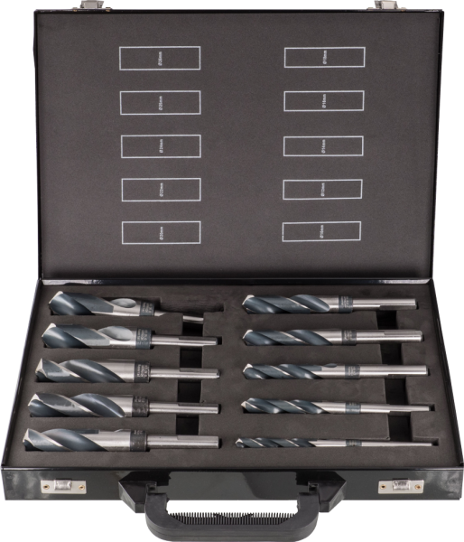 10-teiliges Spiralbohrerset, DIN 338 N, HSS, geschliffen, mit abgesetztem Zylinderschaft