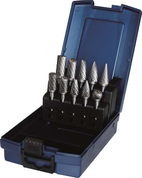 PROFILINE Hartmetall Frässtift mit Kreuzverzahnung 10 Teilig in Kunststoff Kassette