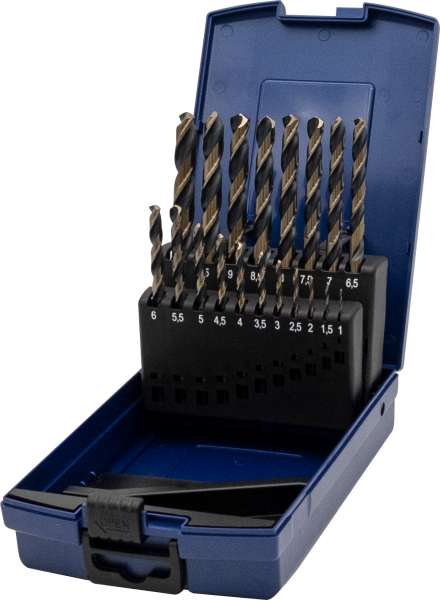 Spiralbohrersatz 19-tlg., HSS-GK, DIN 338, Typ N-UNI, 2 farbig, in Rose-Kunstoffbox