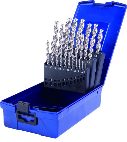 25-tlg. Spiralbohrer-Satz, HSS, DIN 338 N, gewalzt/poliert, 1,0 - 13,0 mm