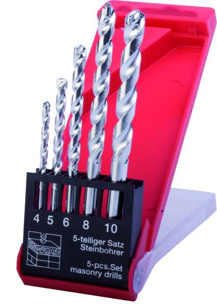 HM- STANDARD-Steinbohrer DIN 8039, rechtsschneidend, in Kunststoffkassette, 5-teilig