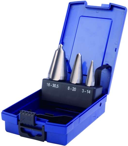 3-tlg. Satz HSS-Co-STANDARD-Blechschälbohrer, Cobalt legiert, 3-14, 8-20 und 16-30,5 mm