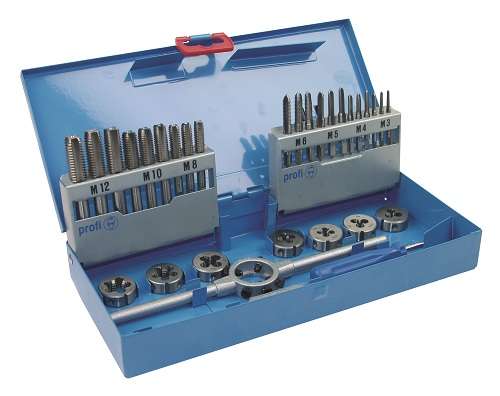 Gewindeschneidsatz 31 Teilig, HSS-G RATIOLINE, in blauer Profi-Metallkassette