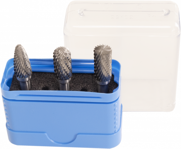 PROFILINE Hartmetall Frässtift mit Kreuzverzahnung 3-teilig in Rose-Kunststoffbox