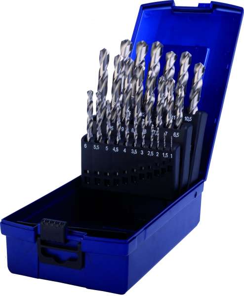 19-tlg. PROFI-Spiralbohrer-Satz, DIN 338, HSSG-Super, 1 - 10,0 x 0,5 mm, in Rose-Kassette