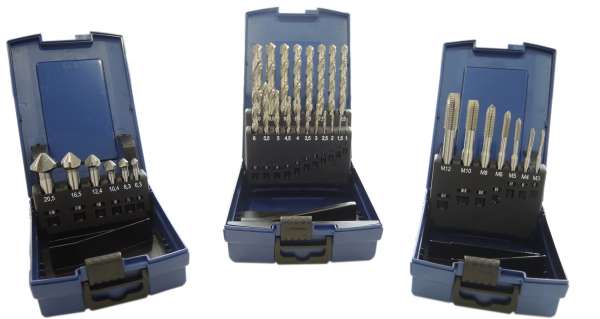 3-tlg. MULTI-SET HSSG - Kegelsenker-, Spiralbohrer-, Maschinengewindebohrer-Satz
